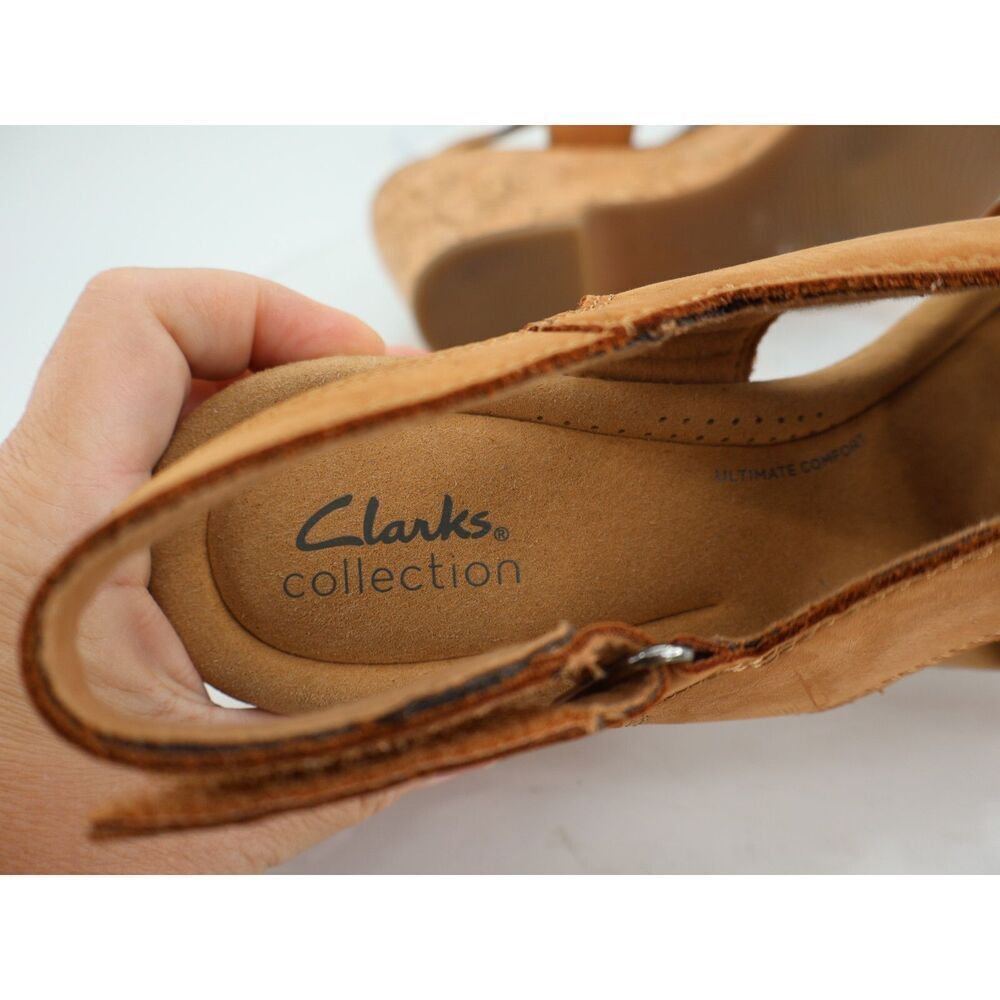 Clarks Giselle Beach Strappy Cork Wedge Heel Platform Sandals Brown Size 11M - Picture 9 of 11
